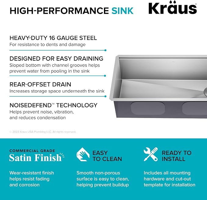 KRAUS Kore 36-Inch Undermount Workstation 16 Gauge Single Bowl Stainless Steel - Image 6