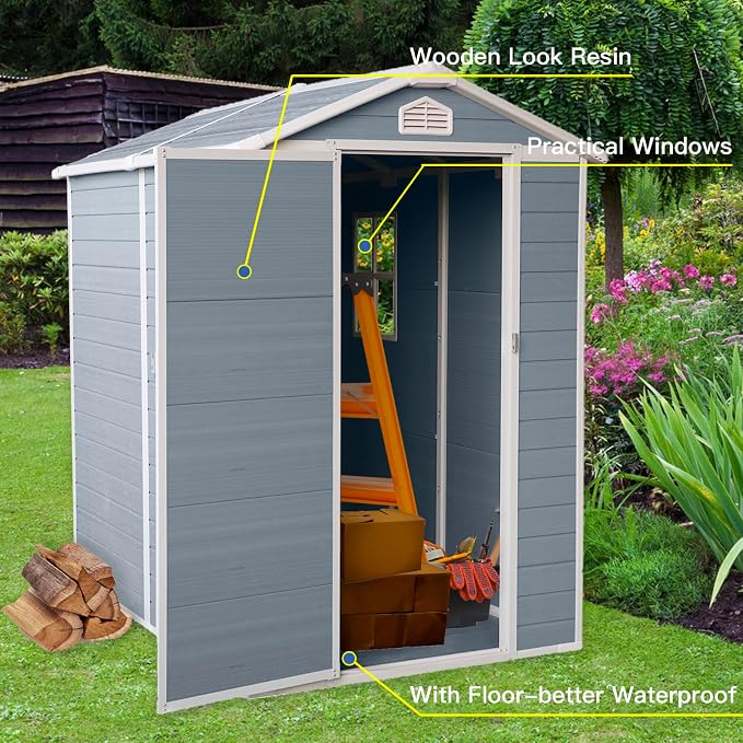 4x6 FT Outdoor Storage Shed, Resin Garden Shed - Image 7