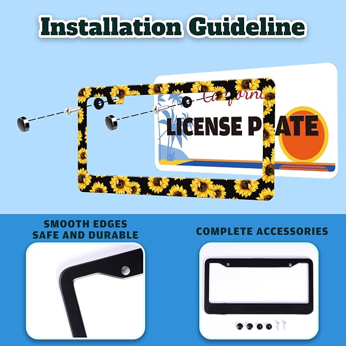 Sunflowers License Plate Frame Yellow Flowers Stainless Steel License Plate - Image 4