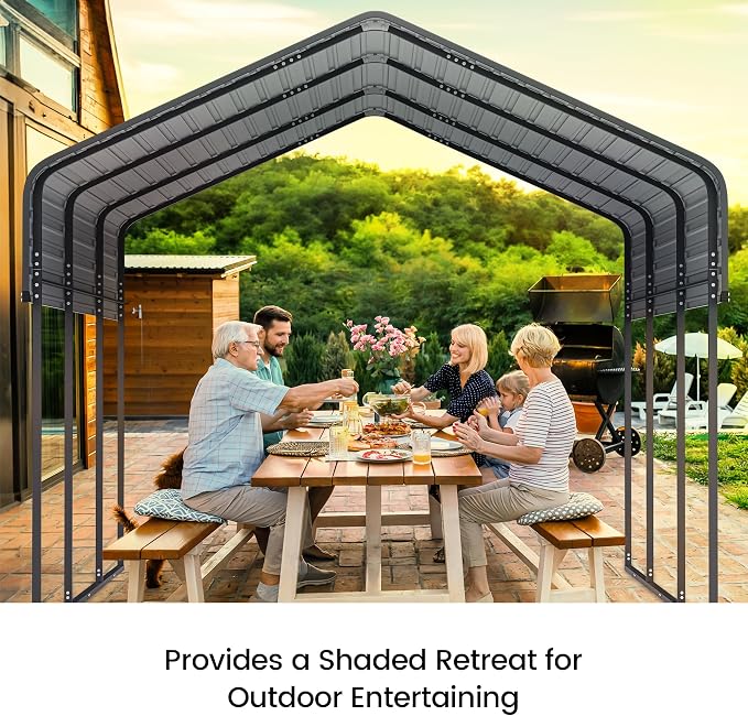 10'x15' Heavy Duty Metal Carport, Outdoor Garage Car Shelter Shade - Image 4