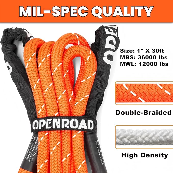 OPENROAD Kinetic Recovery Tow Rope, 36000 Lbs Extreme Duty 35% Elasticity - Image 2