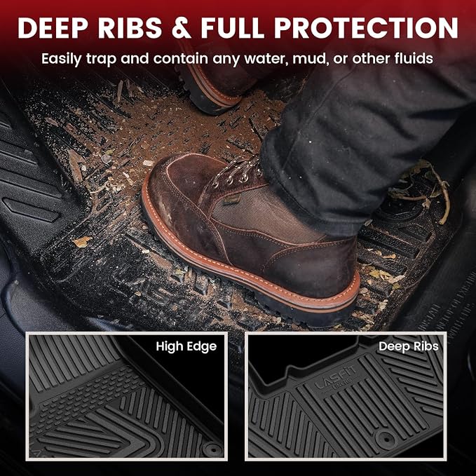 LASFIT Floor Mats for Rivian R1T 2024 2023 2022, All Weather Floor Liner TPE - Image 6