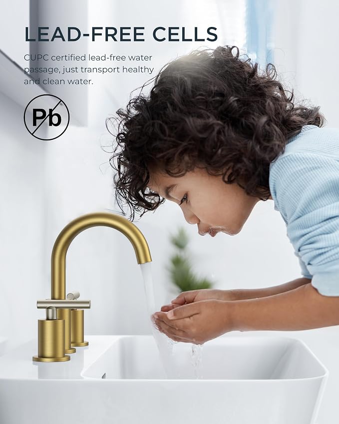 FORIOUS Brushed Nickel and Gold Bathroom Faucet 3 Hole, Lead-Free 8 in - Image 4
