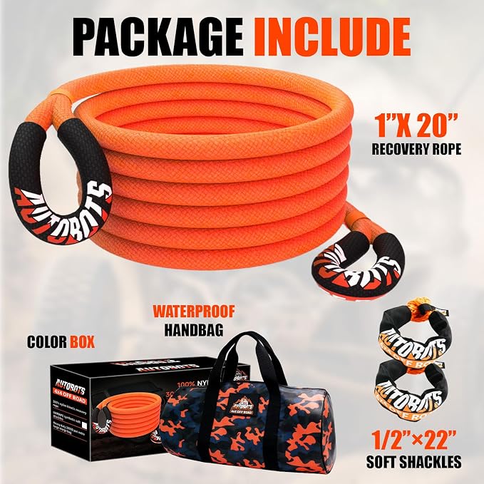 AUTOBOTS Kinetic Recovery Rope 1" x 20'+2 Soft Shackles，Heavy Duty Tow Rope Tow - Image 6