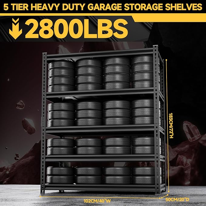 5-Tier 40" W X 20" D X 72" H Storage Shelves 2800LBS Metal Garage Shelving - Image 3