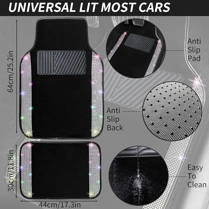 NBTEPEM Multicolor Bling Car Floor Mats Full Set, Universal Fit Most Cars - Image 7