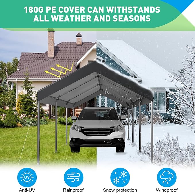10X20 Ft Heavy Duty Carport Canopy, Portable Garage, Car Tents, Reinforced - Image 6