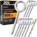 8Pcs 6 Inch Heavy Duty Screw Eyes Hooks, 304 Stainless Steel Self Tapping by YAIRMIS