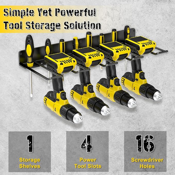 Power Tool Organizer, Drill Holder Wall Mount, 4 Cordless Drill Racks, Heavy - Image 3
