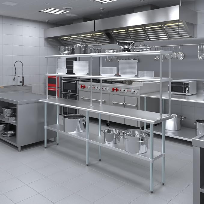 Amgood Stainless Steel Work Table Double Tier Overshelf | Metal Kitchen Prep - Image 4