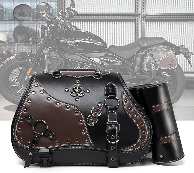 Motorcycle Saddlebags, 30L Leather Waterproof Side Saddle Bags - Image 9