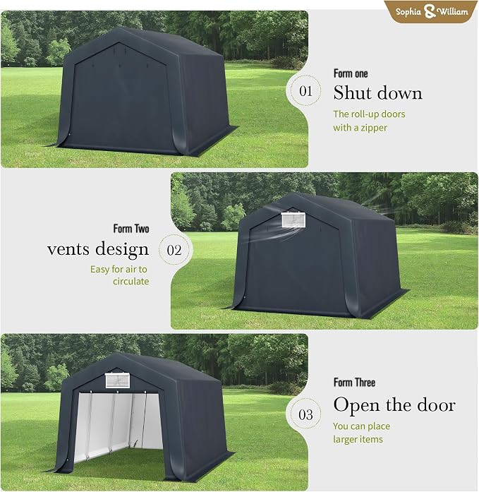 Sophia & William Carport Storage Shed 10x15 ft Portable, Heavy Duty Car Port - Image 4