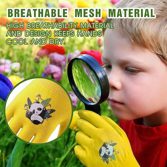 HANDLANDY 3 Pairs Kids Gardening Gloves Latex Free, Nitrile Coated Children - Image 3