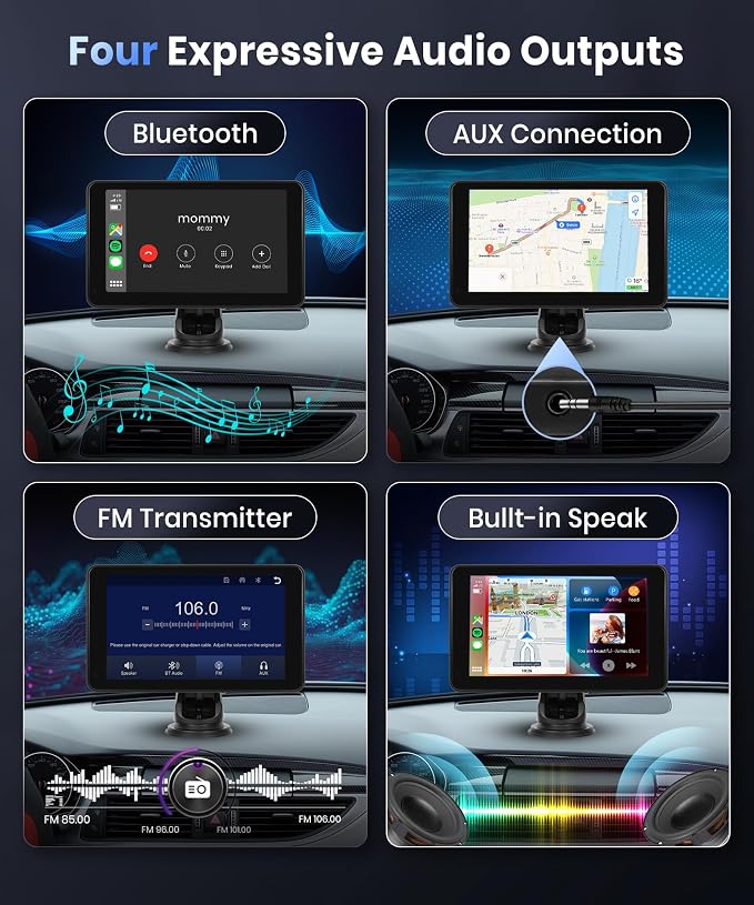 Podofo Wireless Carplay Screen for Car, 7inch 1080P HD IPS Touch Screen - Image 5