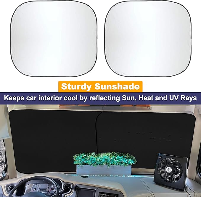 EcoNour 2-Piece Foldable Spring RV Windshield Sunshade, Reflective 240T Polyster - Image 2