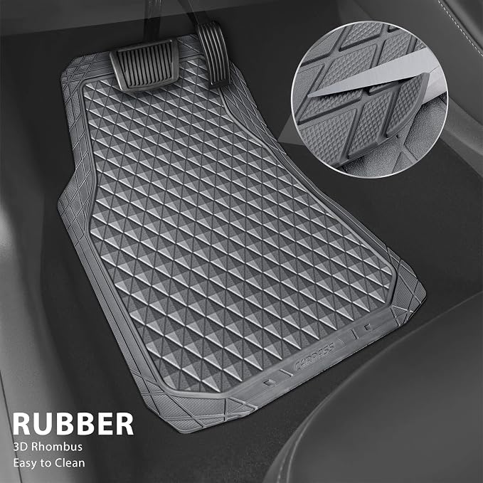 CAR PASS Gray Rubber Car Mats, All-Weather Floor Mats Full Set Durable - Image 2