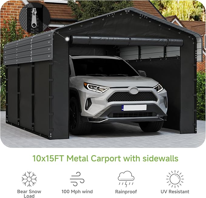 Real Relax 10x15ft Heavy Duty Metal Carport - Image 2