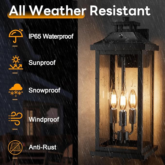 20" Large Dusk to Dawn Outdoor Lights 3-Light, 2 Pack Black Modern Exterior - Image 4