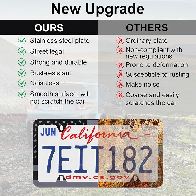 LivTee American Flag License Plate Frames, 4 Holes Stainless Steel License - Image 6