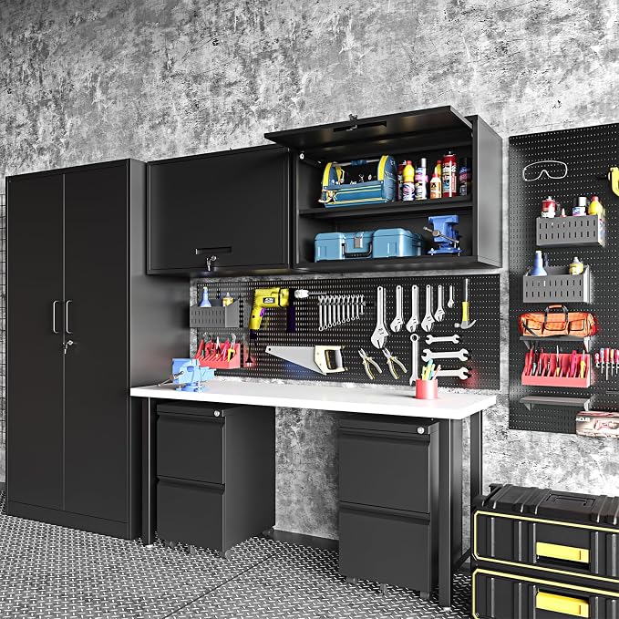 Metal Wall Storage Cabinet Adjustable Shelf 22'' Tall Steel Garage Wall Mounted - Image 7