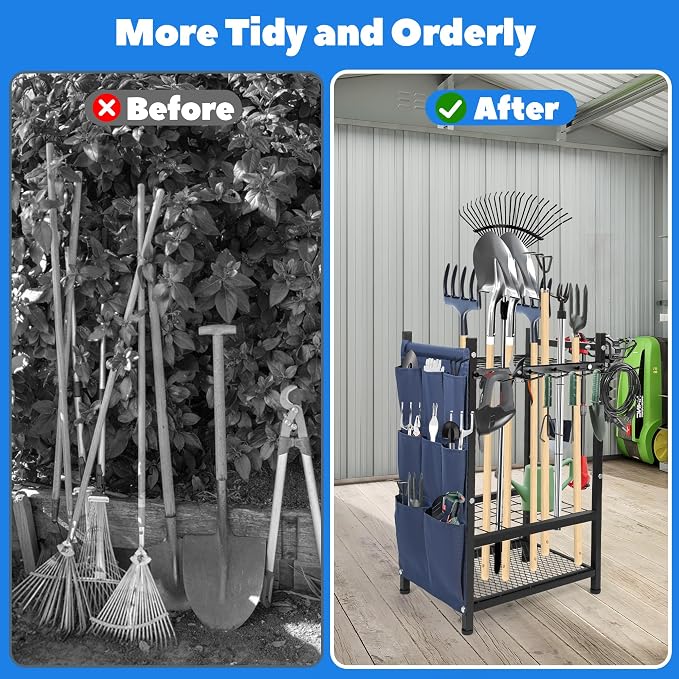 Garden Tool Rack Freestanding, Heavy Duty Garden Tool Organizer, 3-tier Tool - Image 7