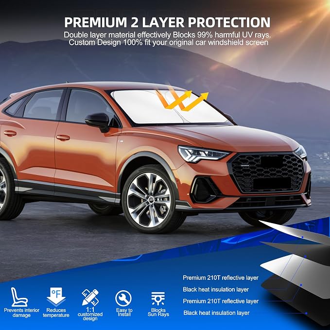 Windshield Sun Shade for Audi Q3 2019-2025 Foldable Sunshade Custom Fit Front - Image 3