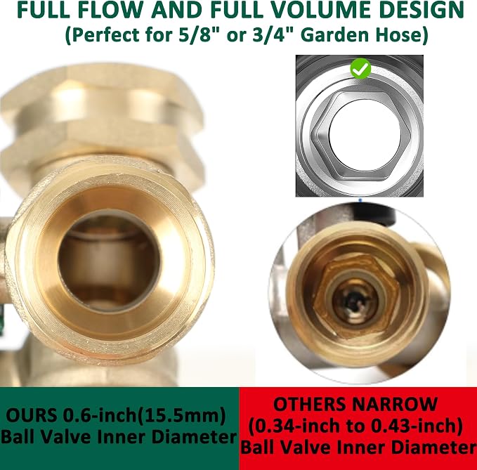 STYDDI Garden Hose Splitter Full Flow, Brass Heavy Duty Hose Splitter 2-Way - Image 3