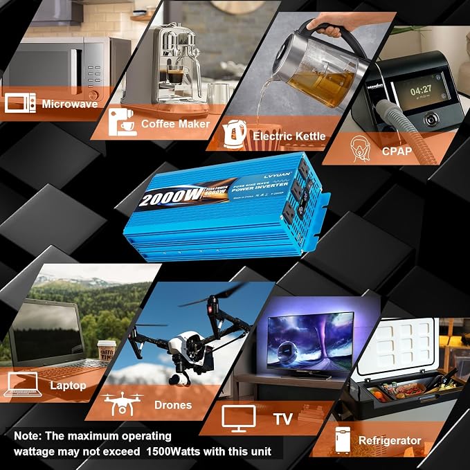 LVYUAN 2000 Watt Pure Sine Wave Inverter 12V to 110V 120V DC to AC - Image 5