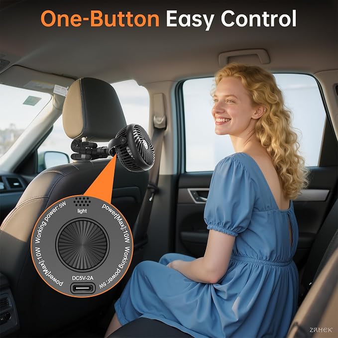 Rechargeable Car Fan for Backseat Kids Baby, 3-Speed Quiet - Image 6