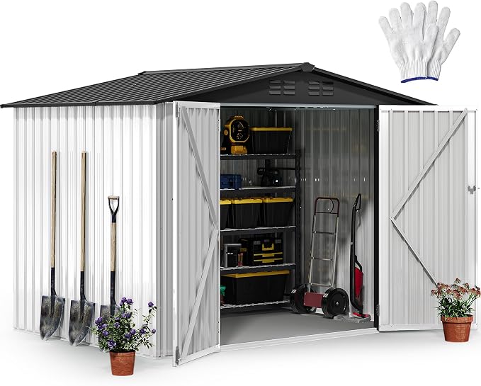 DWVO 8x6ft Metal Outdoor Storage Shed, Waterproof Tool Shed Heavy-Duty Storage by DWVO