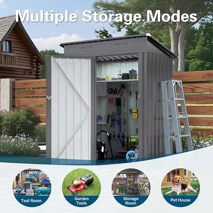 5X3 FT Metal Outdoor Storage Shed, Waterproof Tool House - Image 7