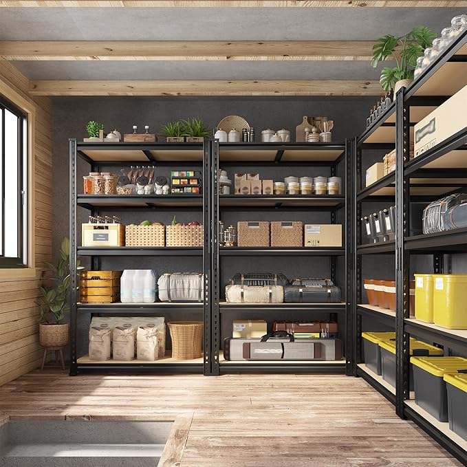 Set of 2 Storage Shelves, 27.7"W Metal Shelving 2010LBS Garage Shelving Heavy - Image 5