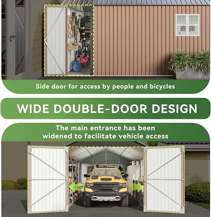 Aoxun 12x20x9.3 FT Shed Outdoor Metal Garage Shed 1700 CUFT Extra Large Storage - Image 8