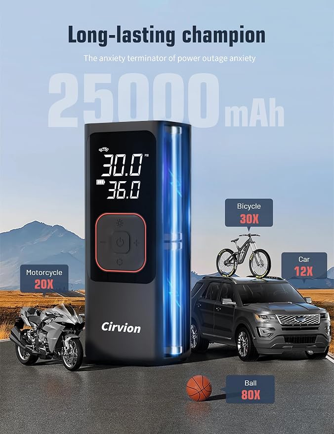 Tire Inflator Portable Air Compressor, 3X Faster 25000mAh 160 PSI Air Pump - Image 4