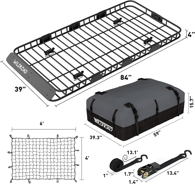 WILDROAD Car Roof Cargo Carrier Combo of Upgraded 84"x 39"x 4" Roof Rack Cargo - Image 6