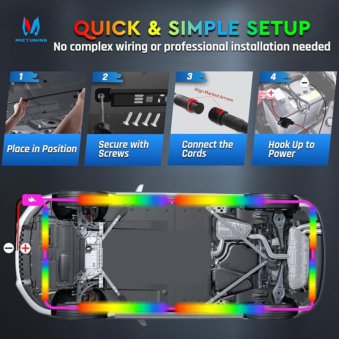 MICTUNING 8Pcs N8+ Chasing Color RGB+IC Underglow Neon Accent Strip Lights - Image 4