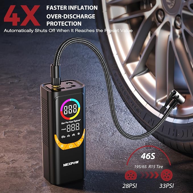 NEXPOW NP17 Portable Air Compressor, 150 PSI Digital Tire Inflator, Fast - Image 3