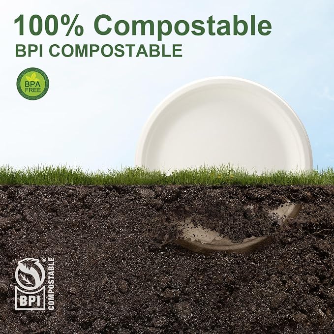 WELLIFE 100% Compostable Paper Plates 9 Inch, Biodegradable Bagasse, - Image 5
