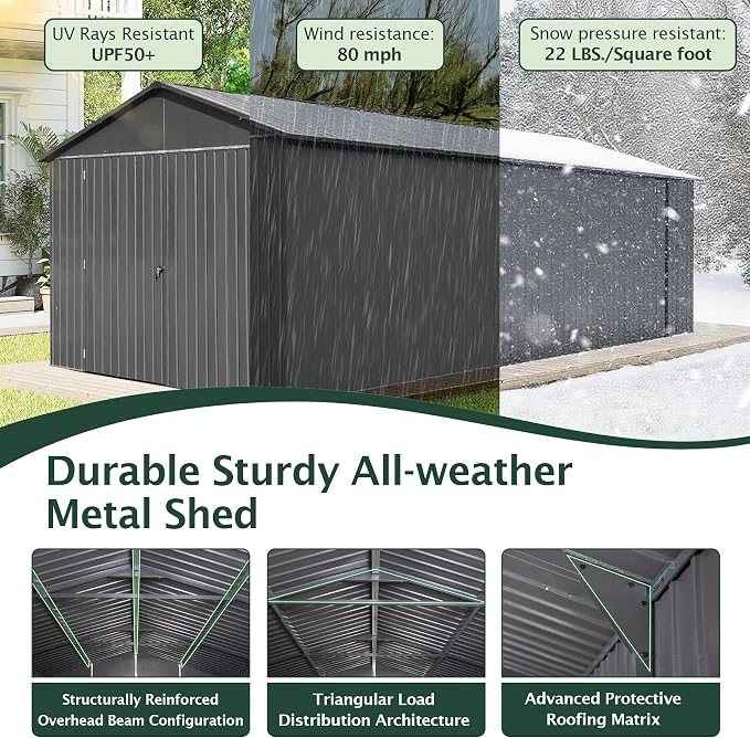 Domi 12’x15’ Outdoor Metal Garage Shed, Weatherproof Enclosed Carport - Image 3