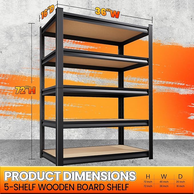 72" H*36'' Storage Shelves 2500lbs Garage Shelving, Adjustable Heavy Duty - Image 3