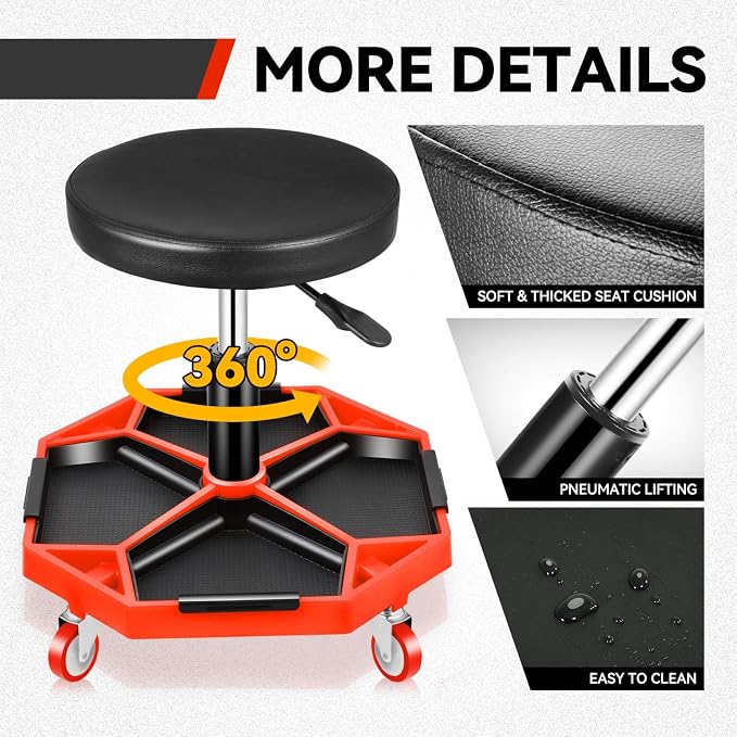 Auto Dynasty Mechanic Stool, Adjustable Rolling Pneumatic Creeper Garage Shop - Image 6