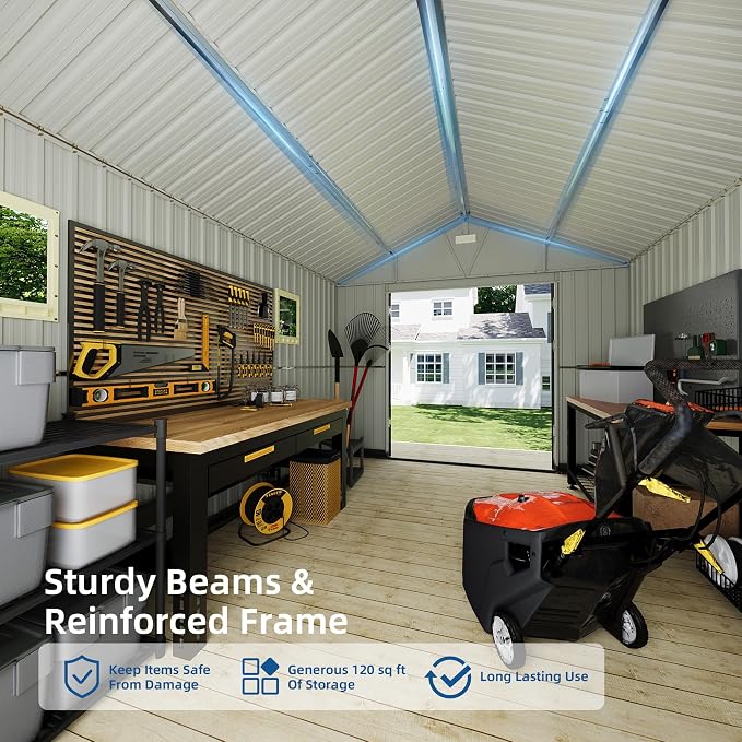 10x12FT Outdoor Storage Shed, Metal Garden Shed - Image 4