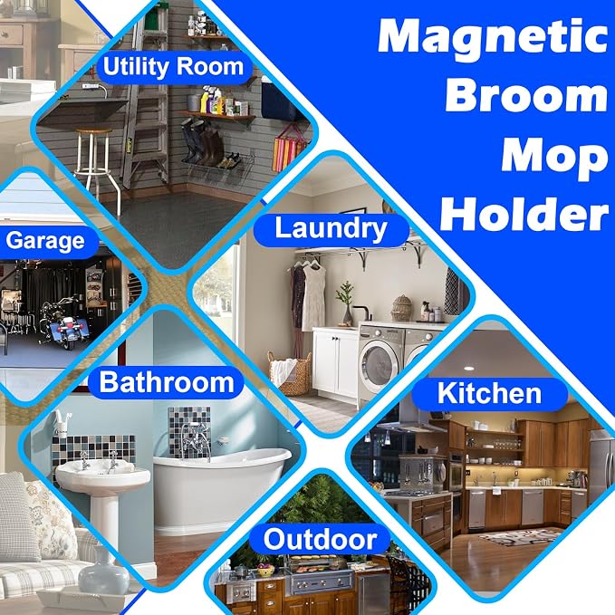 Strong Magnetic Mop Broom Holder, 1 Set Heavy Duty Magnetic Mop Hanger - Image 6