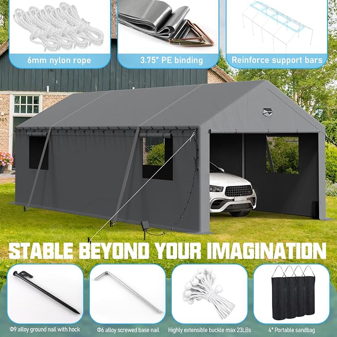 13x25 Carport, Heavy Duty Carport Canopy Garage - Image 3