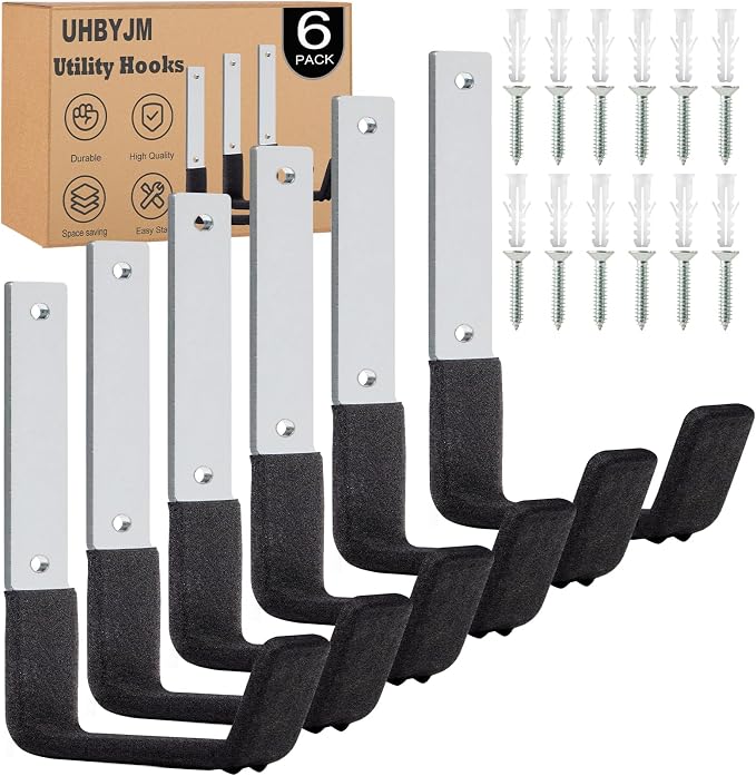 Heavy Duty Utility Hooks, 6 Pack Steel Wall Mounts by UHBYJM