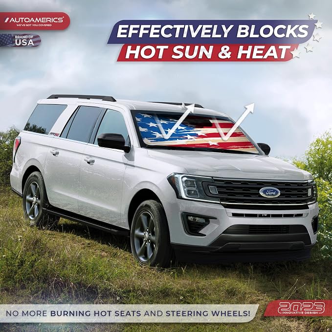 Autoamerics 1-Piece Windshield Sun Shade USA Art Flag - Image 3