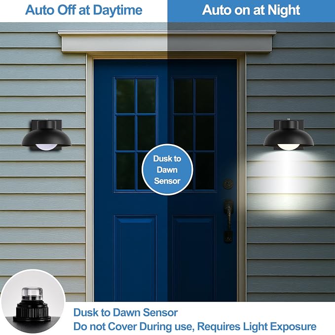 Black Exterior Light Fixtures, 2 Pack Dusk to Dawn LED Outdoor Wall Lights - Image 3