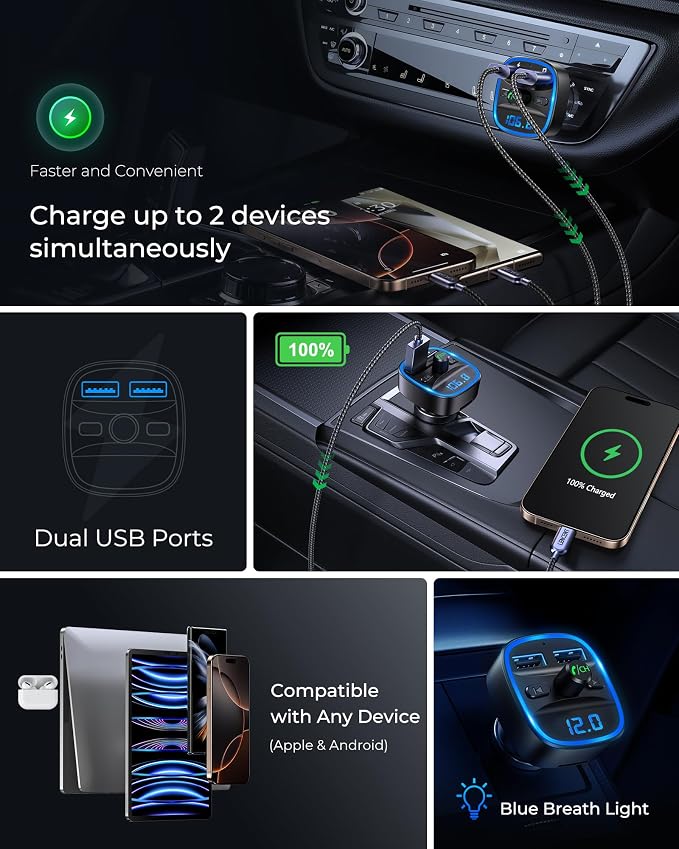 LENCENT FM Transmitter, Audio Receiver Car Charger MP3 Player, Support - Image 5