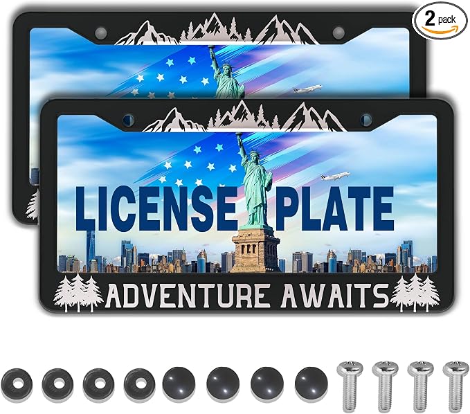 License Plate Frames Black and White License Plate Frame Adventure Awaits by Unknown