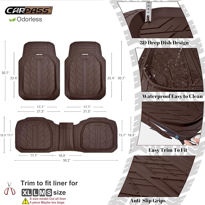 CAR PASS DeepDish Floor Mats for Cars Full Set, Heavy Duty Rubber Car Mats - Image 2